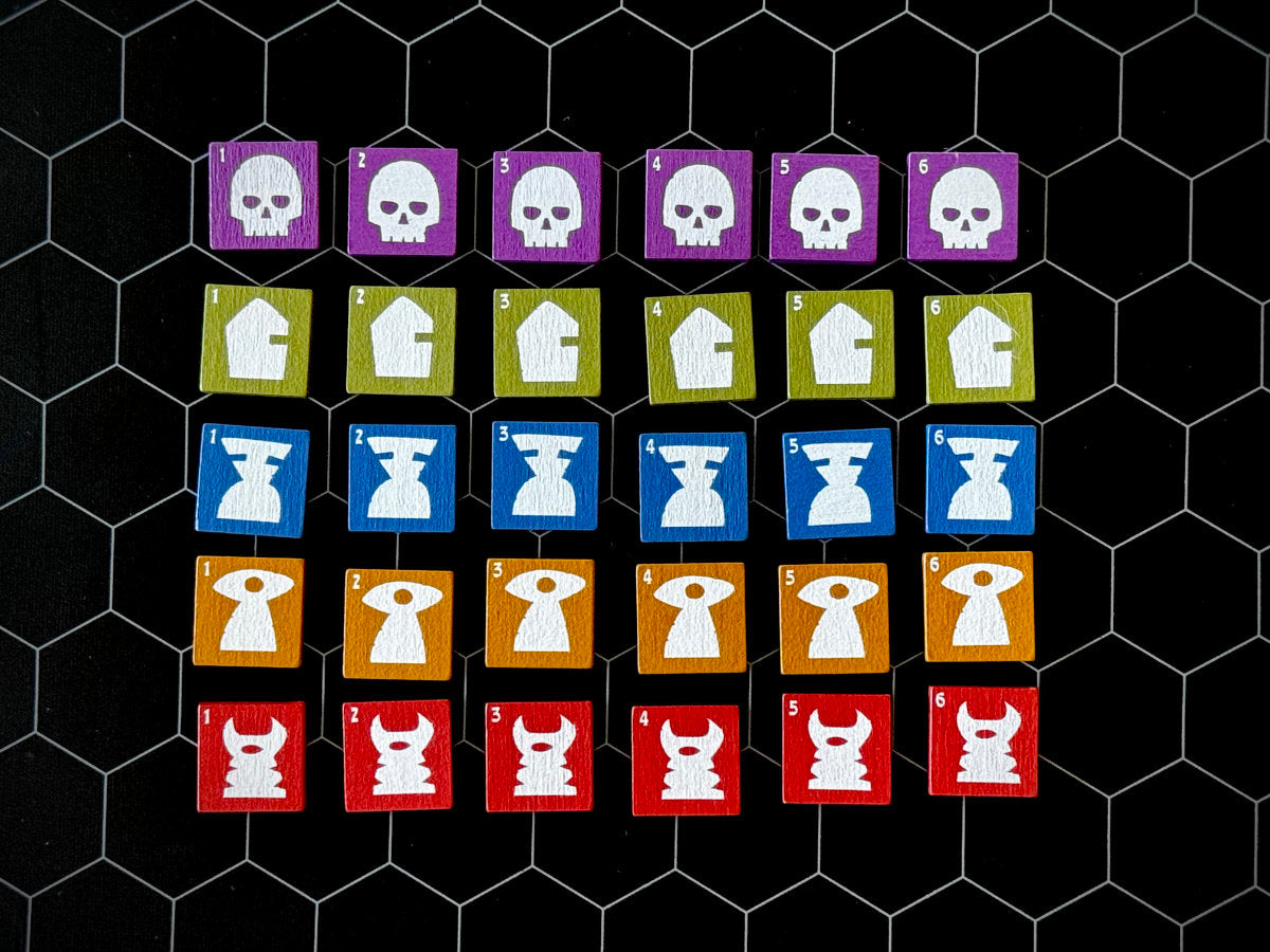 Grid of numbered, color-coded QuoDrox tiles